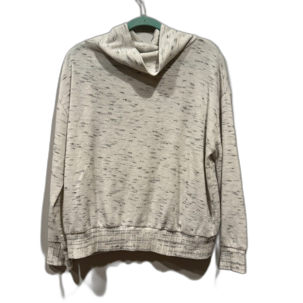Anthropologie Sweater Cowl Neck Marled Knit Sweatshirt Gray Oatmeal Women Large